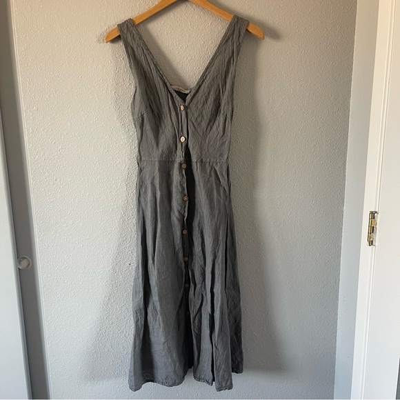 Viola Borghi Gray Linen Button Up Sleeveless Midi Tank Dress Women's Size Small - Picture 1 of 4
